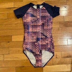 Sunseeker Kids Girls One Piece Swimsuit Rash Guard Short Sleeve Size 11 12 Years